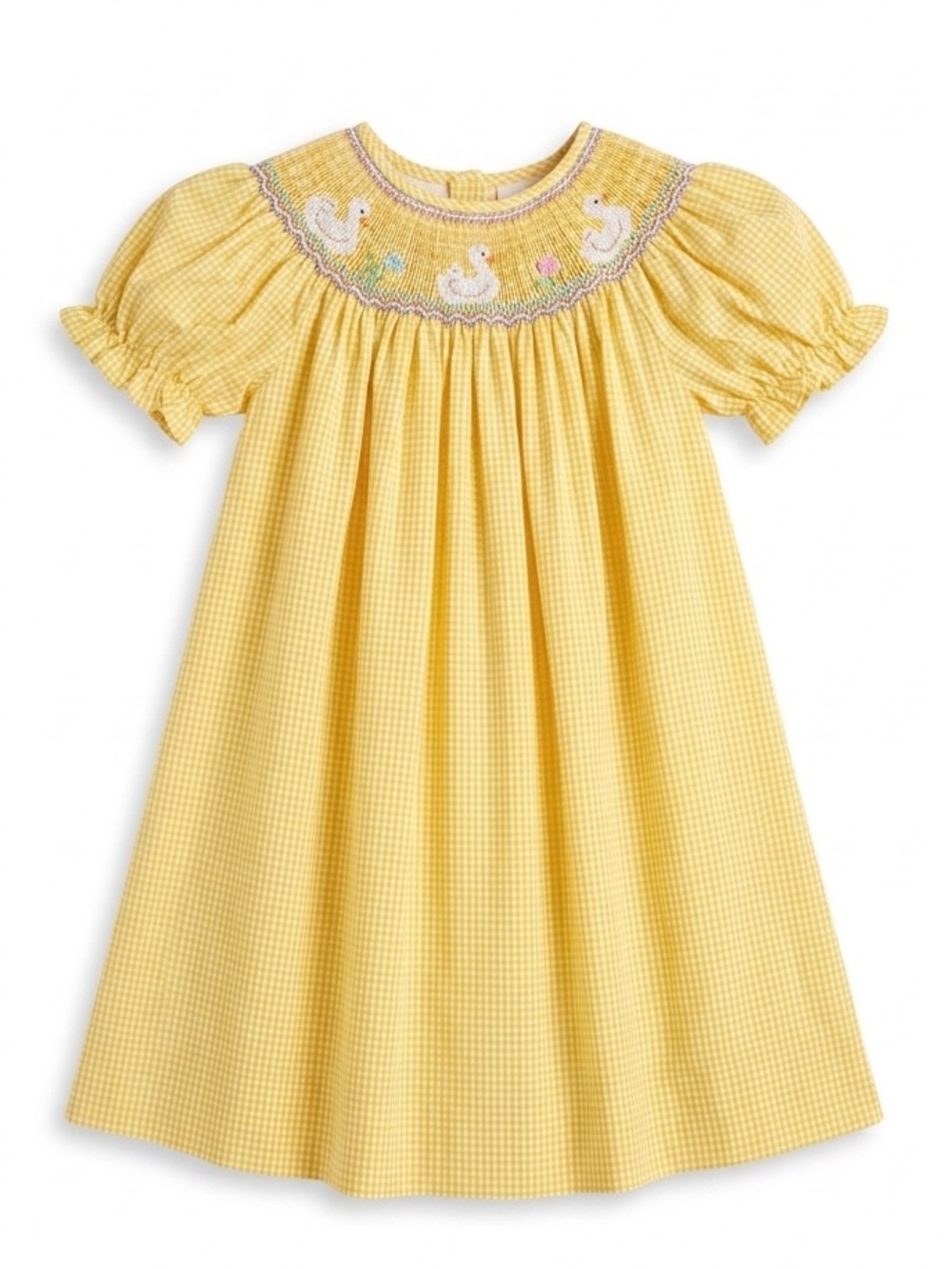 Rosalina Smocked Duck Farm Animals Dress 12 Months Gingham Yellow Floral